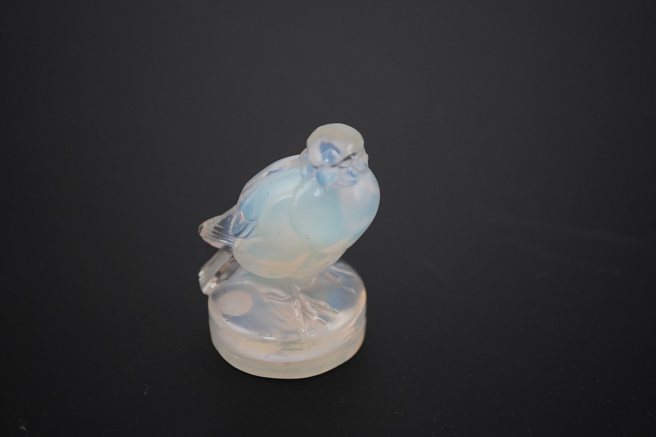 An R. Lalique opalescent glass bird paperweight and a Sabino turtle, Lalique bird high 7cm. Condition - Lalique tail slightly chipped